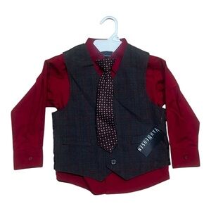 Van Heusen 3pc Set Boys 5T Clip On Tie Vest Long Sleeve Button Down Shirt Formal